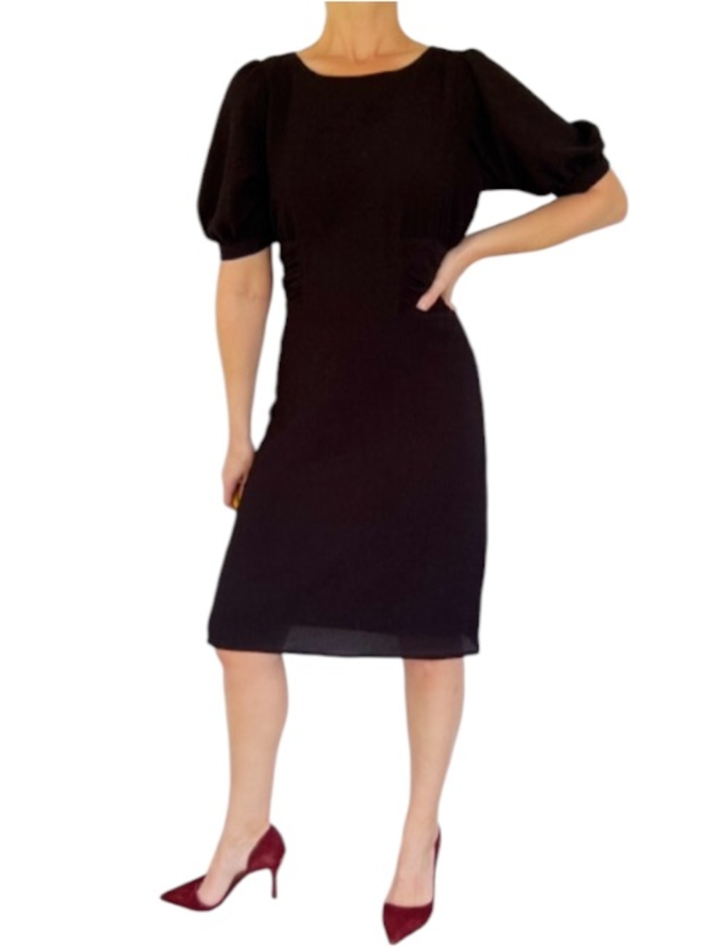 Express black half puff sleeve keyhole back knee-length dress size small